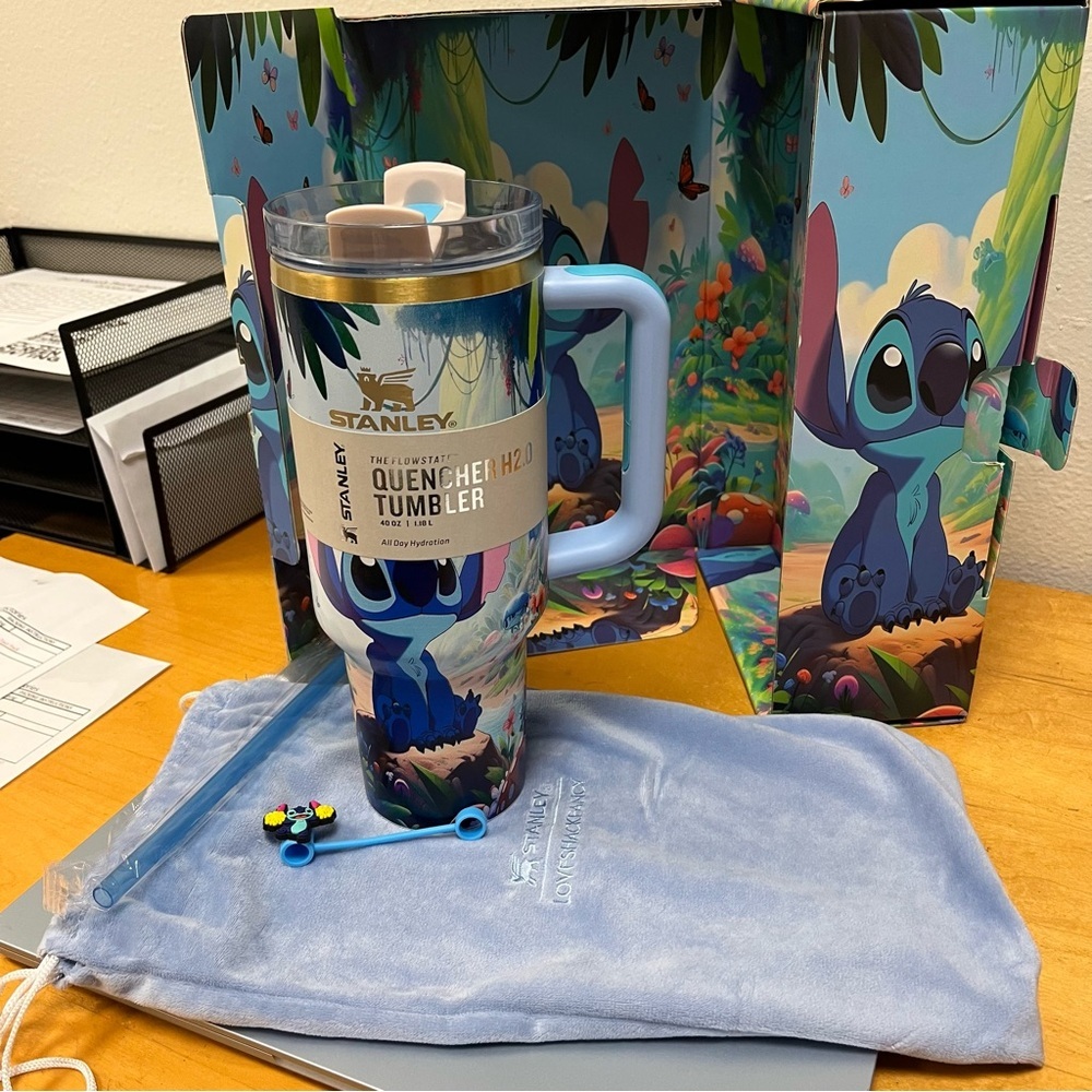 Stanley Blue Stitch Quencher Tumbler with Straw - Picture 2 of 8